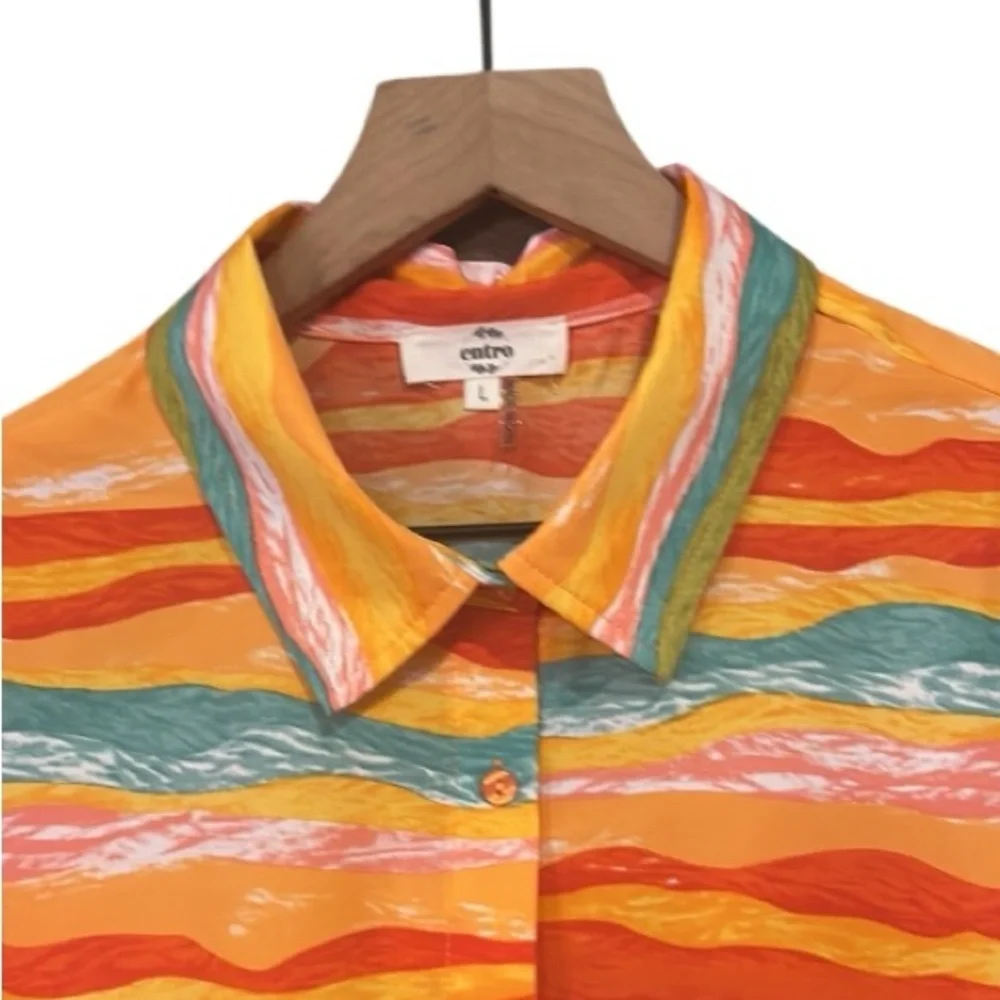 Entro Multicolor Loose Fit Button Up Short Sleeve Top Women’s Size Large - Picture 10 of 10